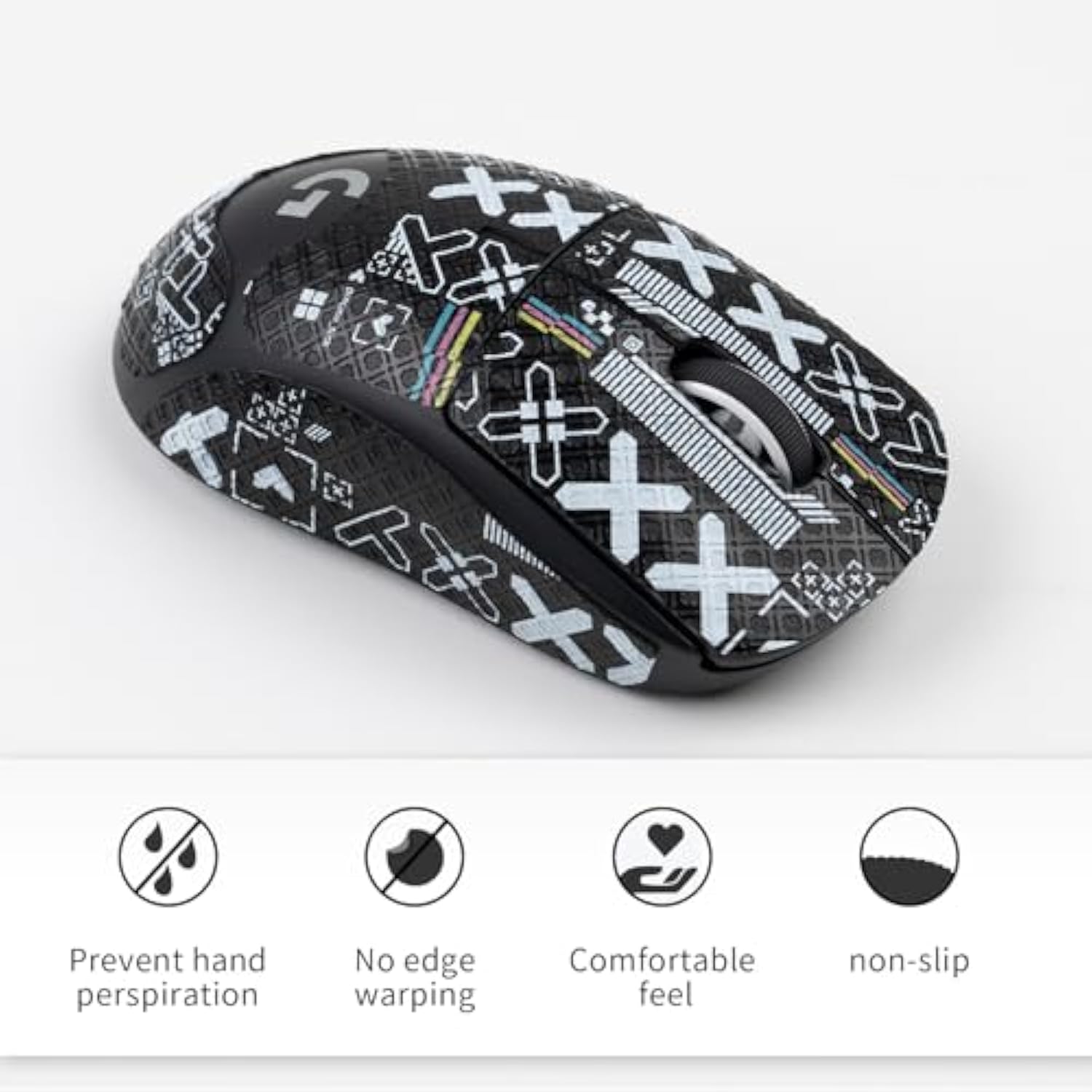 2-In-1 Mouse Grip Tape Anti Slip For Logitech G Pro X Superlight, Superlight 2 Wireless Gaming Mous Pre-Cut Gaming Mouse Skins, Self-Adhesive, Sweat-Resistant (White Set + Black Set)