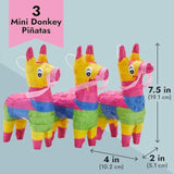 Mini Donkey Pinata - 3 Pack Small Mexican Pinatas For Cinco De Mayo, Mexican Fiestas, Birthday Parties (4 X 7.5 X 2 In Pianta)