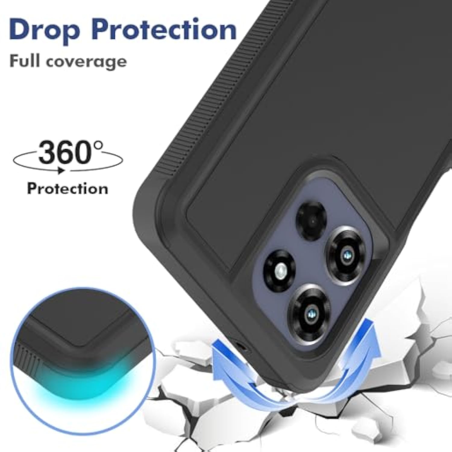 For Moto G Power 2025 Case: Dual Layer Protective Heavy Duty Cell Phone Cover Shockproof Rugged With Hd Screen Protector - Military Protection Bumper Tough - Motorola Moto G Power 2025, Black