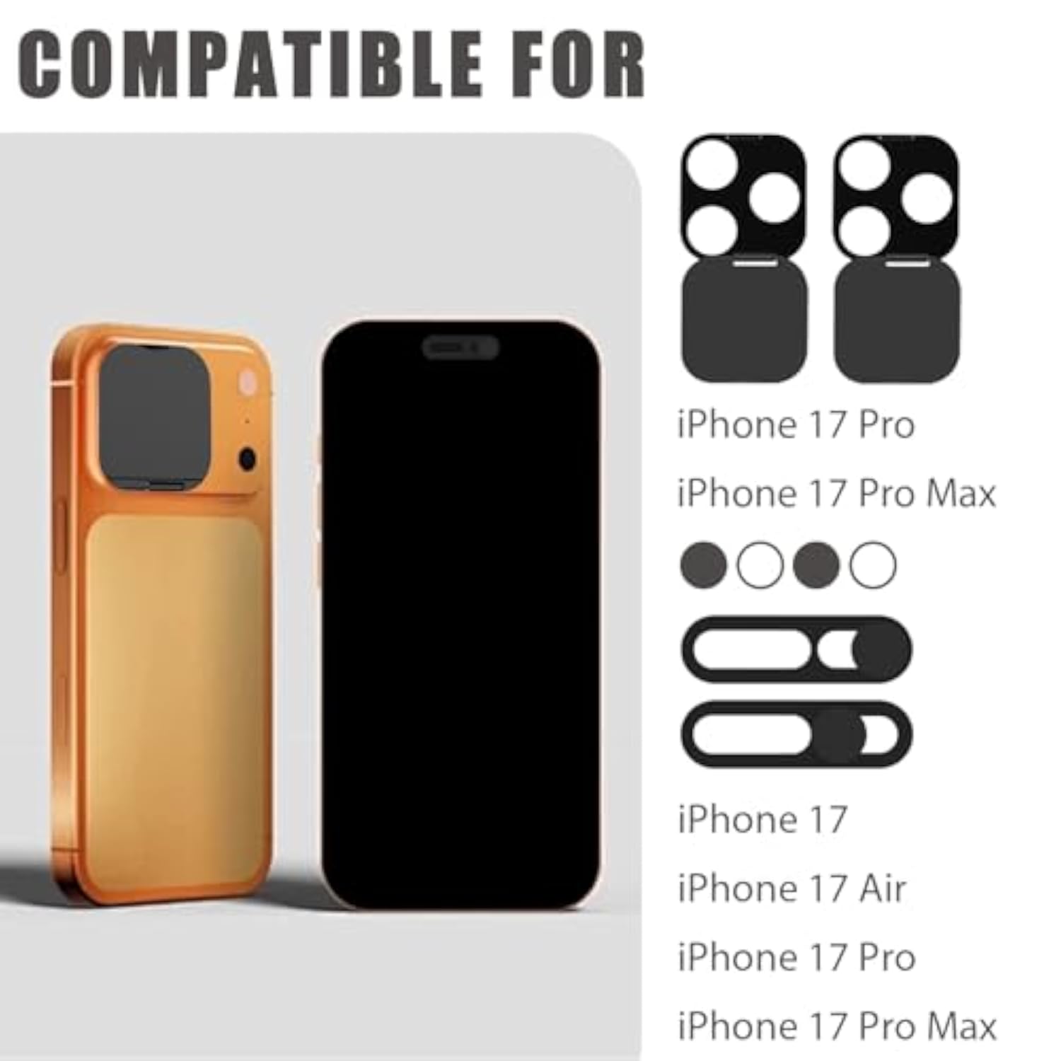 iPhone 17 Pro and 17 Pro Max Privacy Cover with Front Camera Protection, 2-Pack, Black