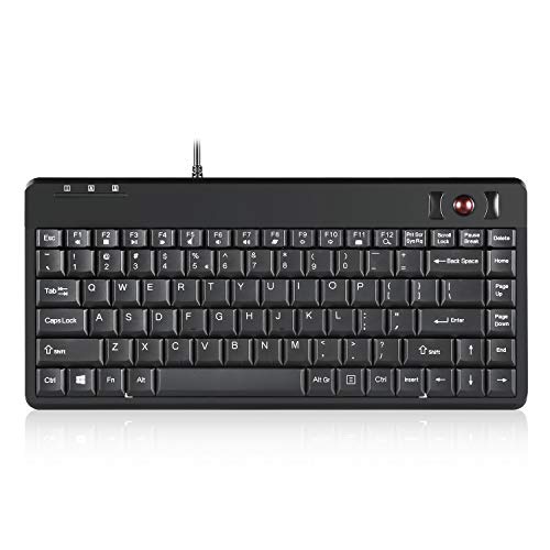 Periboard-505H Wired Mini Keyboard With Built-In Trackball, 0.55 Inch Trackball And 2 Usb Hubs, Black, Us English Layout