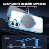 Clear Blue Magnetic Case for iPhone 6.1" - Built-in Invisible Stand Compatible with MagSafe Military Grade Drop Protection Anti-Yellowing Hard Back Silicone Edge Cover