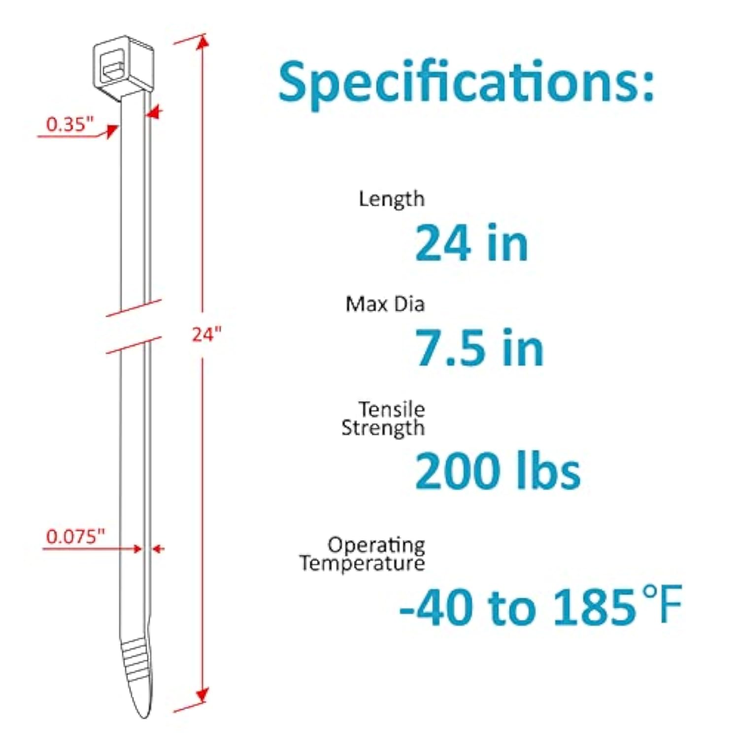 Long Zip Ties Heavy Duty 24 Inch, Large Zip Ties With 200 Lbs Tensile Strength, Big Cable Ties, Black, 50 Pack, By