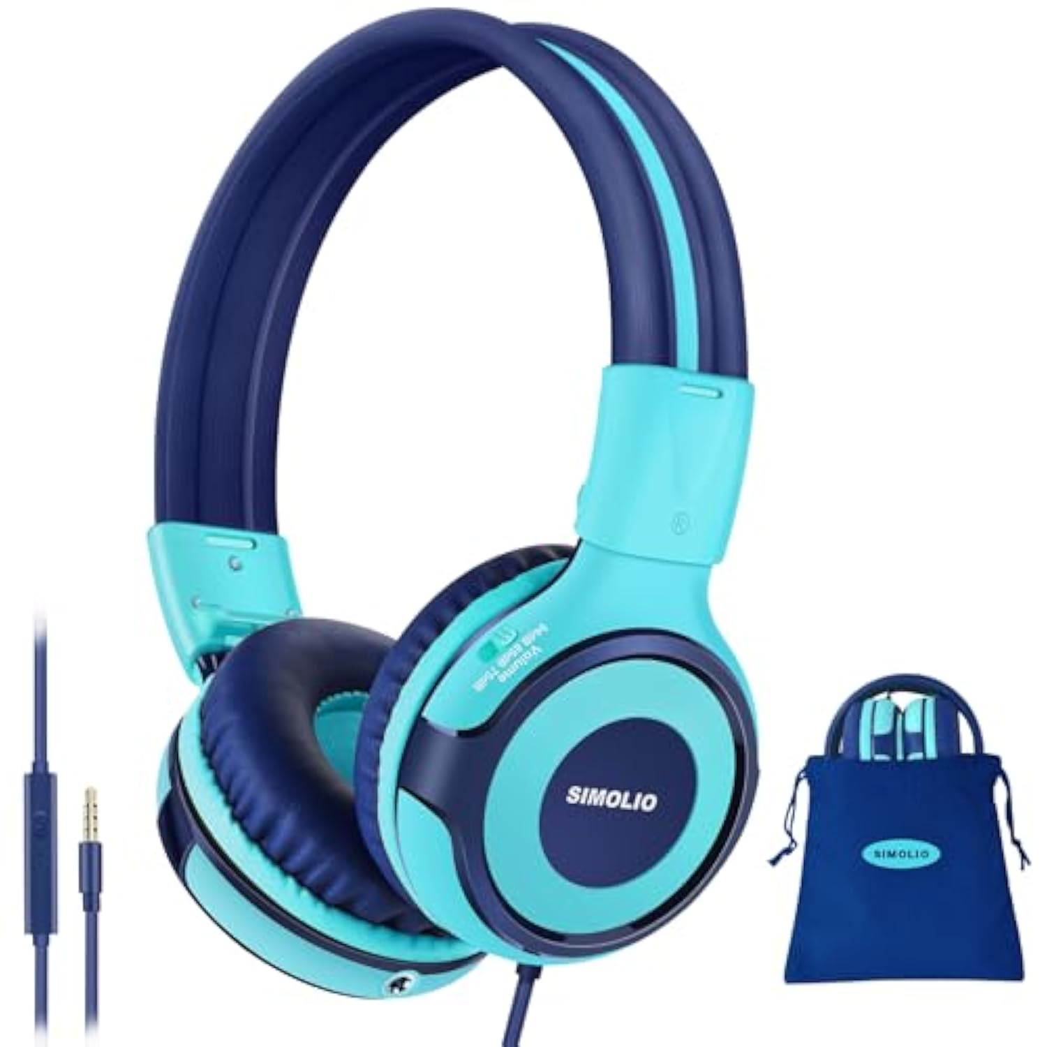 Kids Headphones For School Travel, Headphones For Kids With Mic & Share Port, 75Db-85Db-94Db Safe Volume, Stereo Wired Foldable Headsetss For Boys, Girls, Child Earphones For Tablet (Mint)