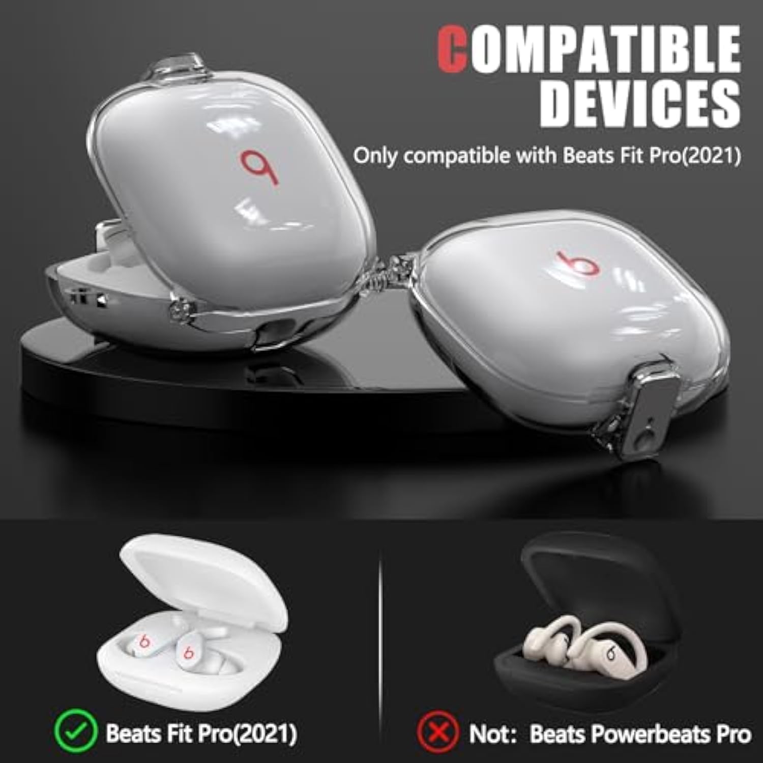 ?With Safety Lock? For Beats Fit Pro Case Cover,Cleaner Kit For Beats Fit Pro,Accessories With Anti-Lost Keychain/Silicone Wrist Strap(Clear)