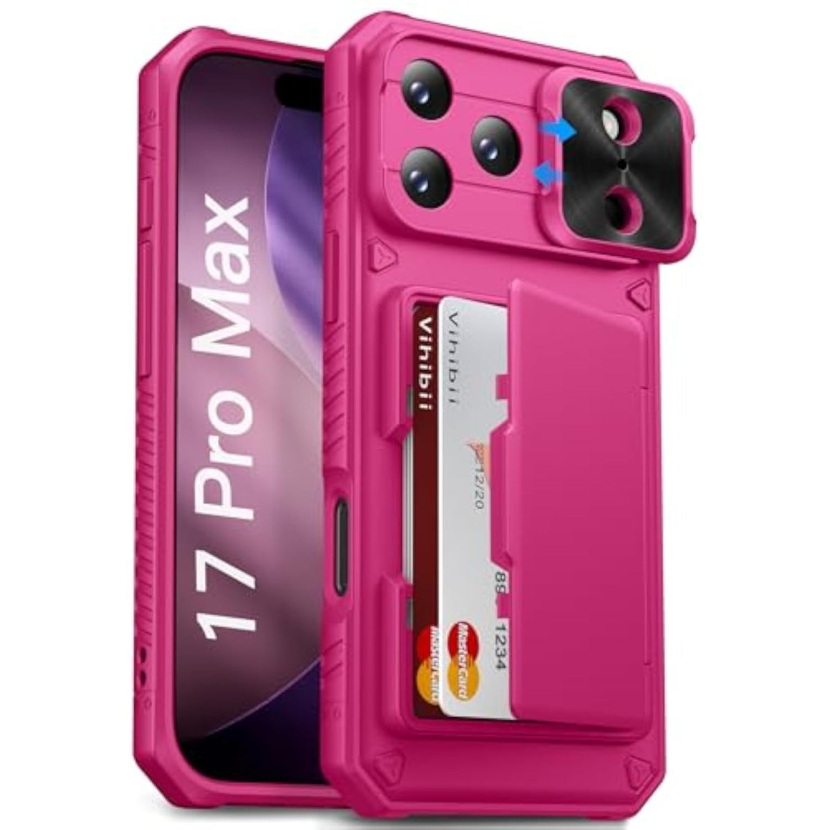 Hot Pink iPhone 17 Pro Max Case Wallet with 4-Card Holder