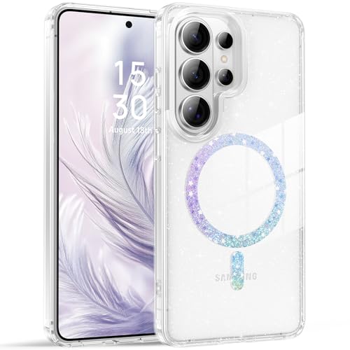 Magnetic for  Galaxy S26 Ultra Case 2026, Cute Clear Sparkly Glitter Anti-Yellowing Slim Bumper Compatible with Magsafe Shockproof Protective