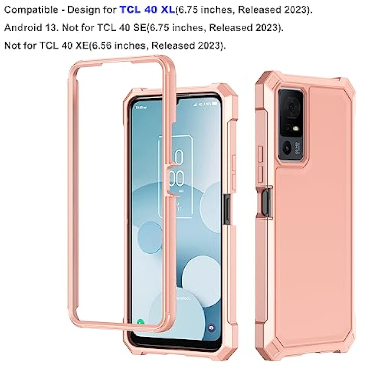 For Tcl 40T Case, Lively Jitterbug Smart 4 Case With Screen Protector, Dual Layer Protection, Shockproof Corner Tpu Bumper, Heavy Duty Silicone Phone Cover For Tcl 505/Tcl 40Xl-Rose Gold