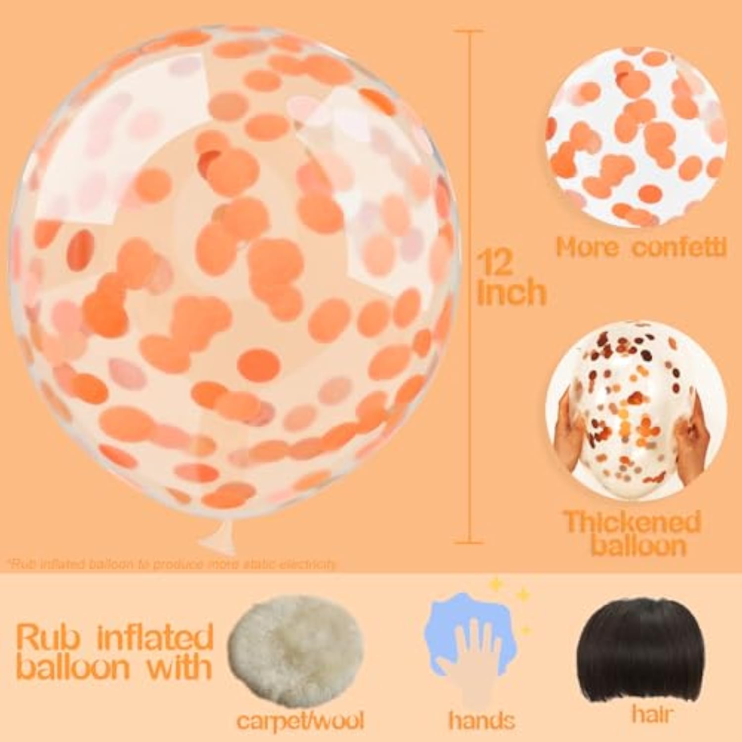 Orange Confetti Balloons, 25 Pcs Thickened 12 Inch Clear Latex Balloon With Confetti Inside For Graduation Decorations Engagement Bridal Shower Party Baby Shower Birthday Party Supplies