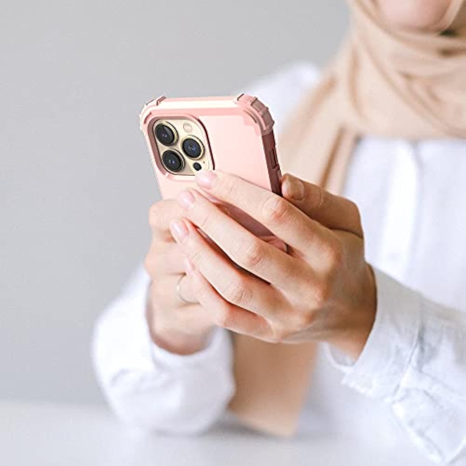 For Iphone 14 Pro Max Case,For Iphone 14 Pro Max With Screen Protector For Women, 3 In 1 Shockproof Slim Fit Hybrid Heavy Duty Hard Pc Cover Soft Silicone Bumper Full Body Case,Rose Gold