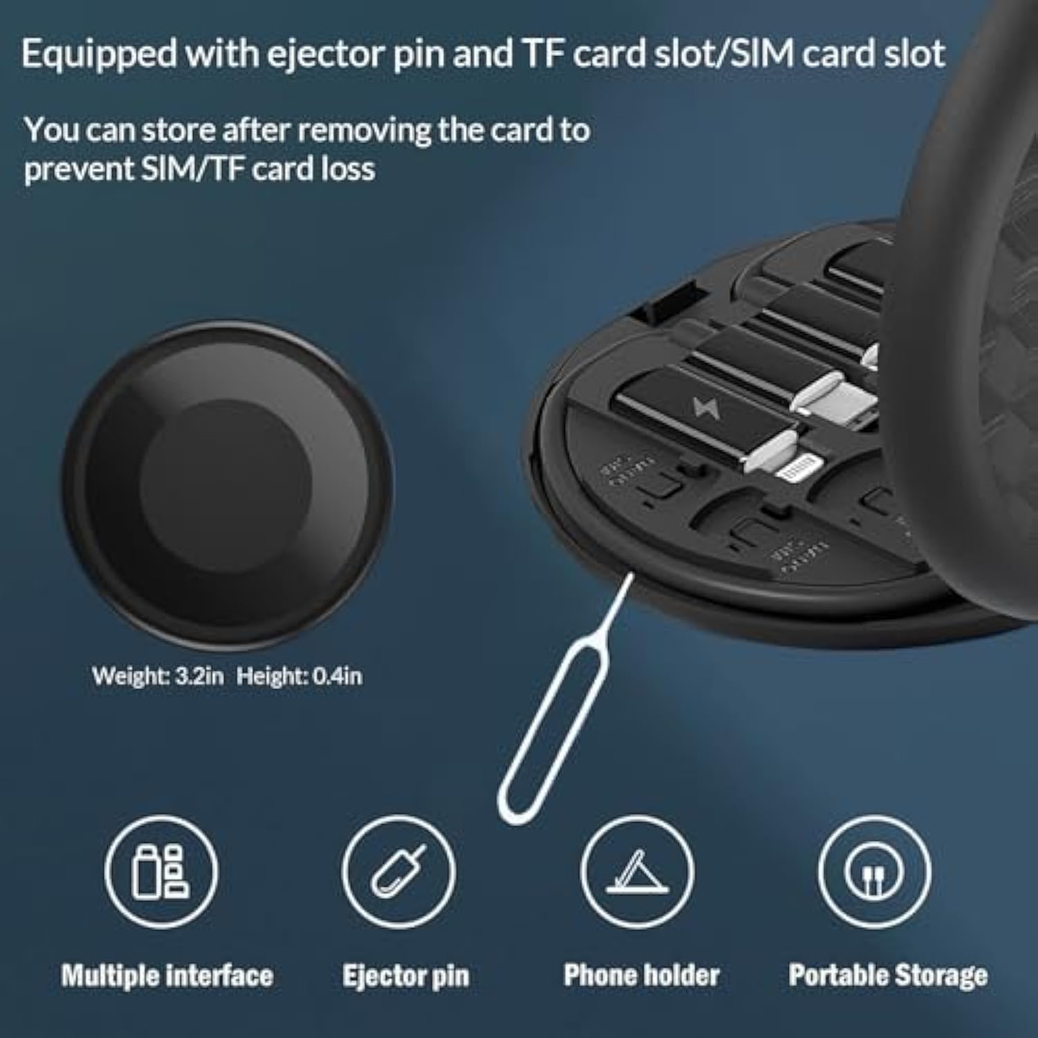 60Wctoc Charging Adapter Cable Kit, Fast Charging & Data Transfer W/Type C/Lightning/Micro Usb, Sim Storage Tool, Data Transfer Tech Travel Cable Kit, Phone Holde (Black)