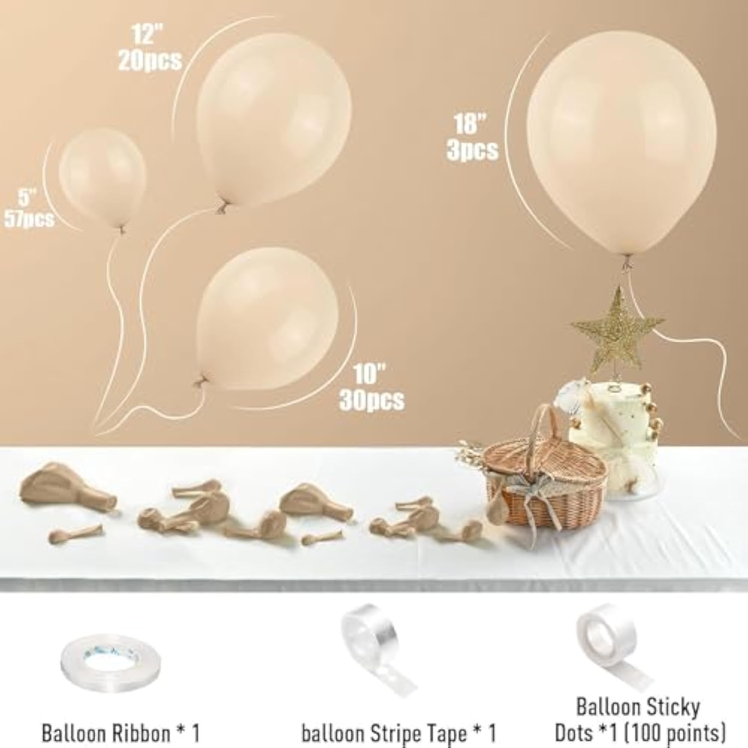 White Sand Balloons, 113Pcs Different Sizes Cream Beige Balloon Garlan