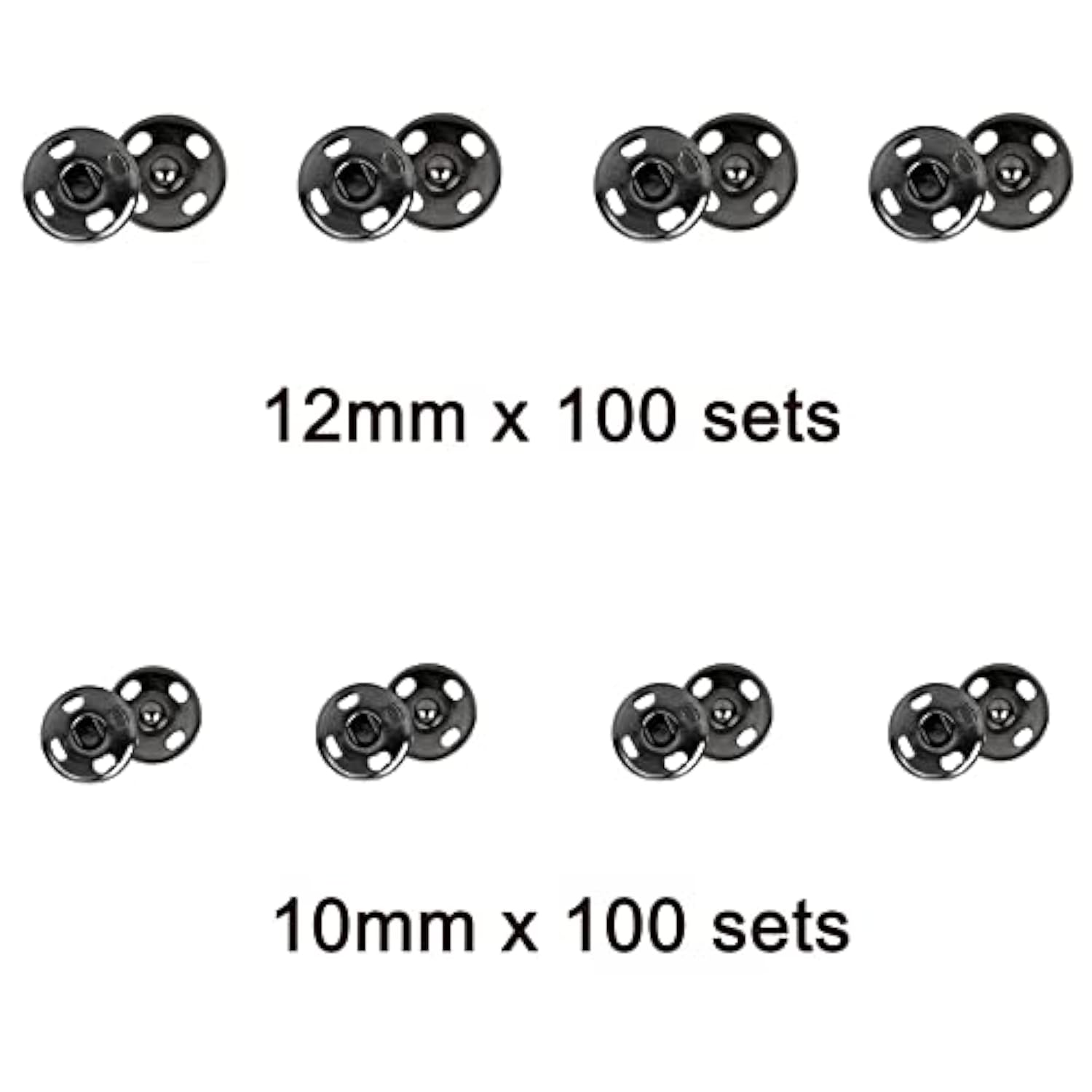 200 Sets Sew-On Snap Buttons, 12Mm And 10Mm Metal Snaps Fasteners Pres
