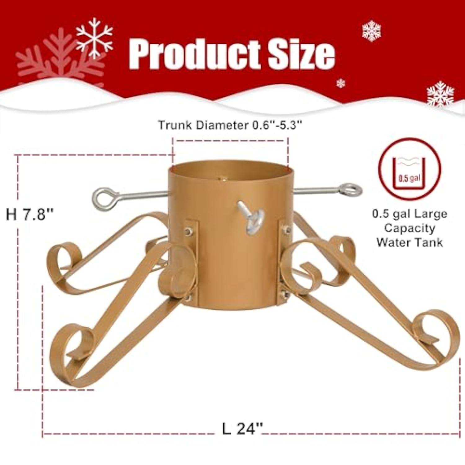 10Ft Christmas Tree Stand For Real & Artificial Trees, 24" Base Holds Up To 10 Ft Live Trees & 3D Tree Topper With Timer, 20 Clear Lights & 8 Light Modes (Gold)