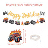 Monster Truck Birthday Banner, Cars Trucks Happy Birthday Sign, Party Decorations For Boys, Racing Themed Party Supplies