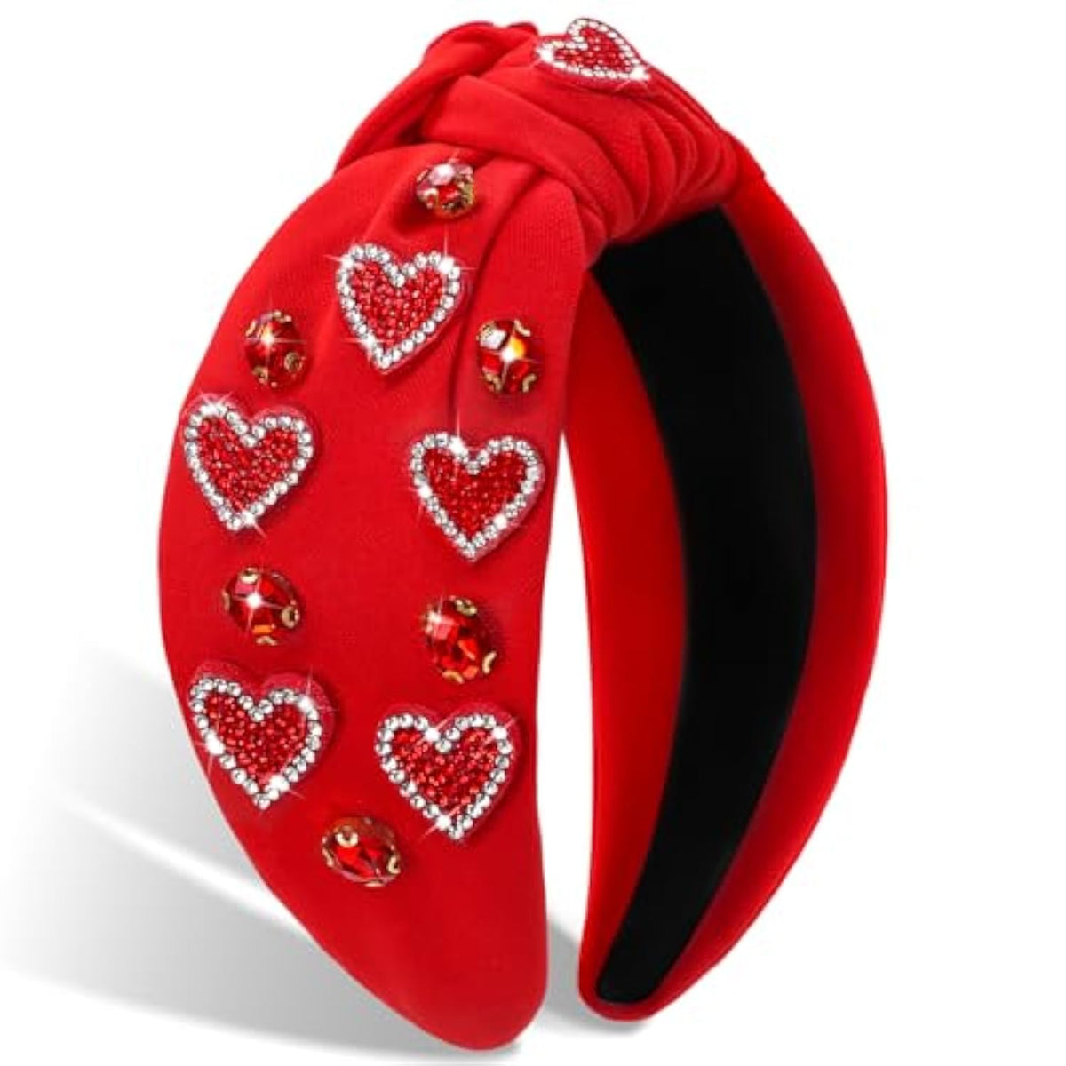 Red Heart Valentines Headband For Women Rhinestone Beaded Heart Headbands Valentine Day Hair Accessories Jewelry Gifts