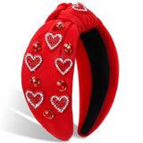 Red Heart Valentines Headband For Women Rhinestone Beaded Heart Headbands Valentine Day Hair Accessories Jewelry Gifts