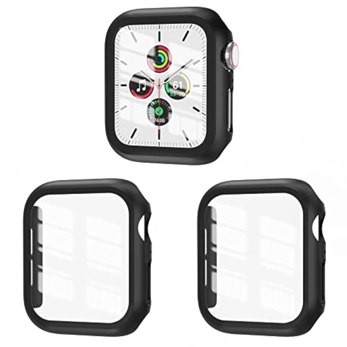 3 Pack Case Compatible With Watch Se Series 6/5/4 44Mm With Tempered Glass Screen Protector, Hard Pc Full Coverage Ultra-Thin Hd Bumper Protective Cover For Iwatch 44Mm, Black