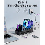 360W Charging Station For Multiple Devices, 12-Port Usb C Charging Station With Double 45W Pd Pps Port, Multi Device Fast Charger Dock For Macbook Pro Laptop, Iphone, Ipad, Tablet, Android Cell Phone