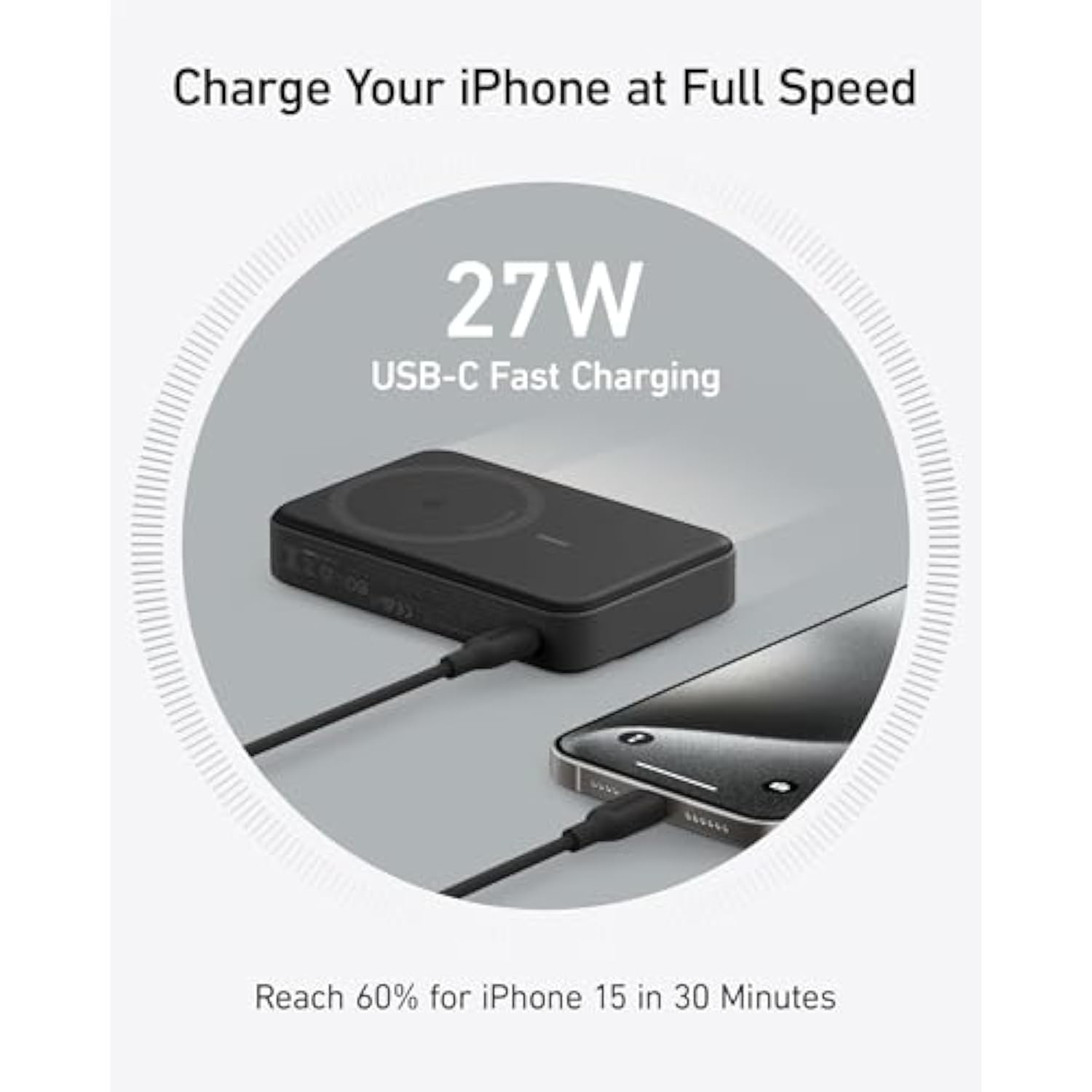 Anker MagGo Power Bank, Qi2 Certified 15W Ultra-Fast MagSafe-Compatible Portable Charger, 10,000mAh Battery Pack with Smart Display & Foldable Stand, For iPhone 16/15/14/13 Only (USB-C Cable Included)