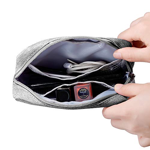 Small Makeup Bag, Cosmetic Toiletry Skin Care Make Up Little Items Pouch For Purse, Zipper Mini Tech Charger Cable Electronic Organizer Case, Travel Accessories For Women Men Teen, Grey