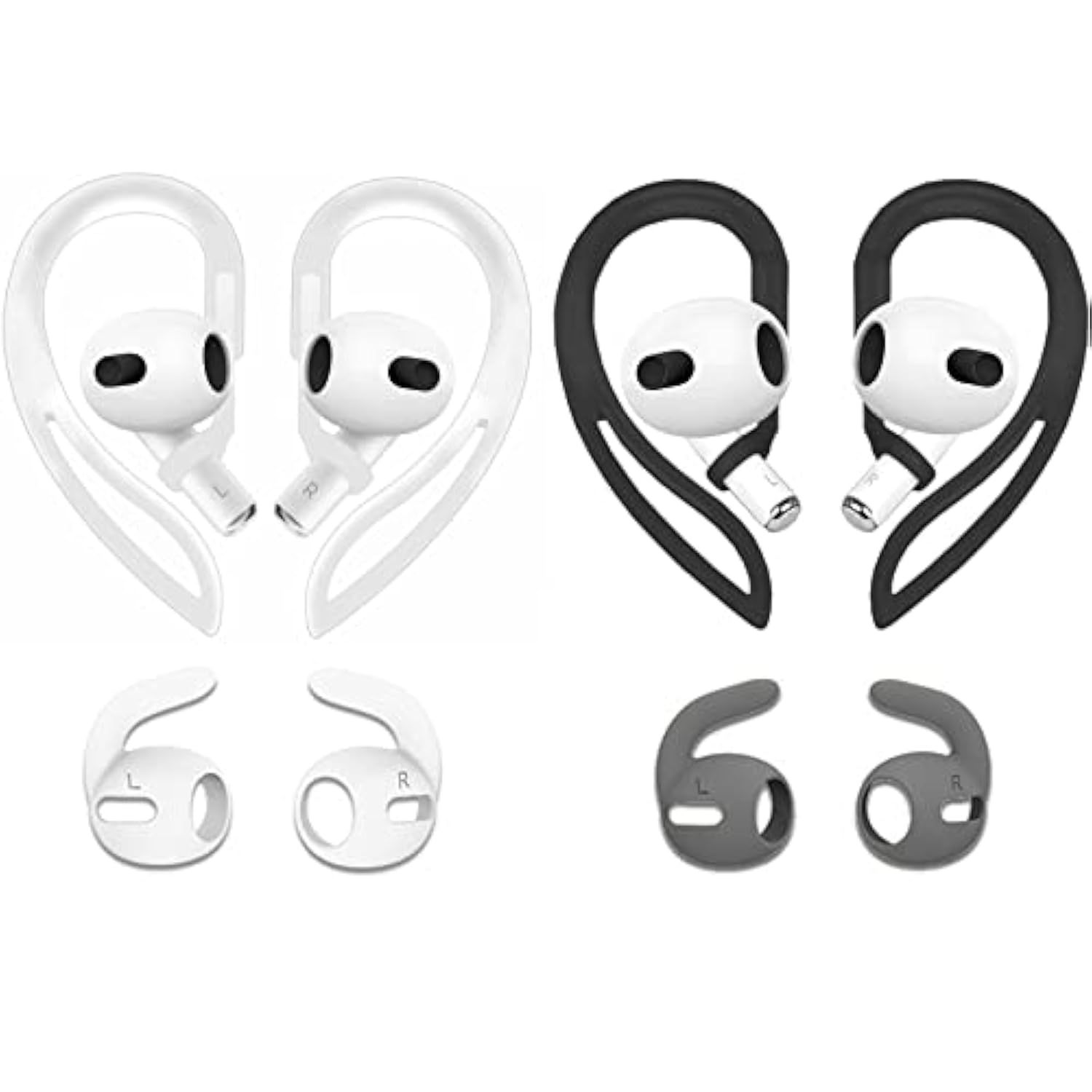 Sport Eartips Hook Covers Compatible With Airpods 3 2021, 2 Pairs Anti Slip Anti Lost Adjustable Soft Silicone Ear Hook & 2 Pairs Sport Ear Tips, Compatible With Airpods 3, 2+2 Pairs Blackwhite