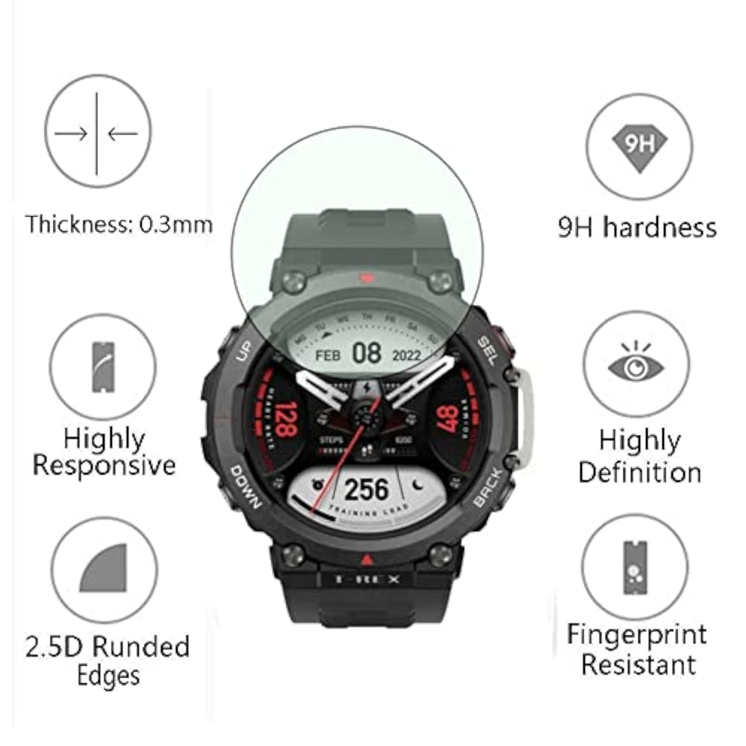 Watch Screen Protector (3+1Pack) Compatible For Amazfit T-Rex 2, Tempered Glass Film Anti-Scratch High Definition Full Coverage And Soft Tpu Protective Case, Black