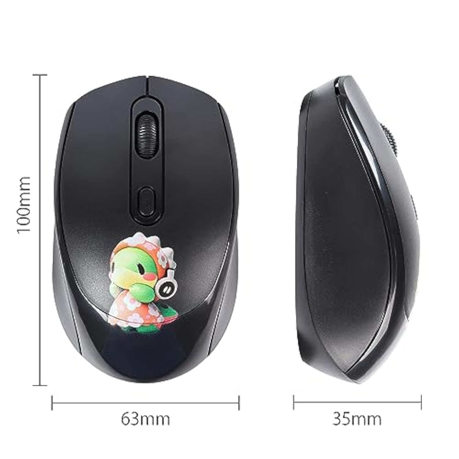2.4Ghz Wireless Mouse Cute Cartoon Computer Mouse Dpi Adjustable Small Cordless Mouse Kids Mouse Silent Click Usb Mouse For Laptop Computer Kids Gifts (Black)