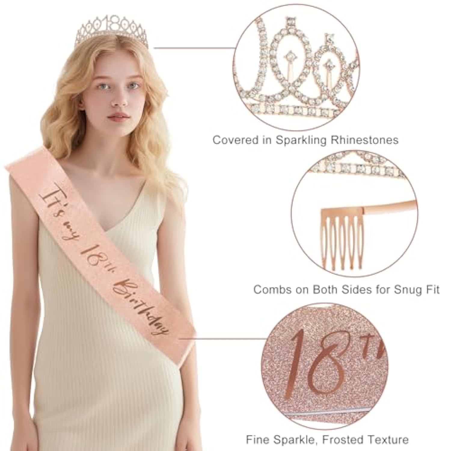 18Th Birthday Decorations For Girls, 33Pcs Black Rose Gold Happy 18Th Birthday Banner 18 Birthday Crown And Sash Balloons Backdrop Hanging Swirls Paper Fans, 18 Years Old Party Supplies Kit