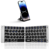 Foldable Bluetooth Keyboard - Portable Wireless Keyboard With Stand Holder, Rechargeable Full Size Ultra Slim Folding, Compatible Ios Android Windows Smartphone Tablet And Laptop - Black