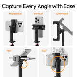 Phone Tripod Mount Adapter with Dual Cold Shoes & QR Plate, MA54 Cell Phone Holder for Tripod with 1/4" Screw, Adjustable Smartphone Mount Adapter