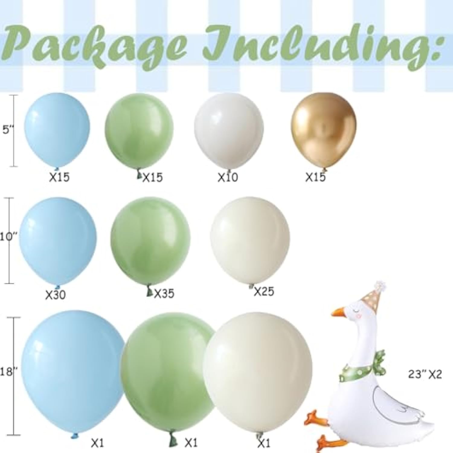 Silly Goose Balloon Arch Kit 158Pcs Sage Green & Blue Balloons With 23Inch Funny Goose Mylar Balloons For One Silly Goose Boys Birthday Spring Party Decoration (Blue White)