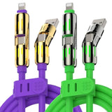 240W 4-In-1 Universal Usb Charging Cable [2 Pack, 6.6Ft] – Fast Charger Cord With Usb-A, Dual Usb-C & Lighting, For Iphone 14/15/16/17 Series, Ipad & Macbook & More (2Pack, Purple+Green, 6.6Ft)