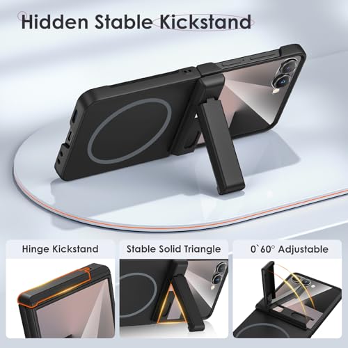 for Galaxy Z Flip 7 Magnetic Case, with [Hidden Kickstand] [Compatible with MagSafe] [Built-in Screen Protector] [Hinge Protection] Phone Cover for