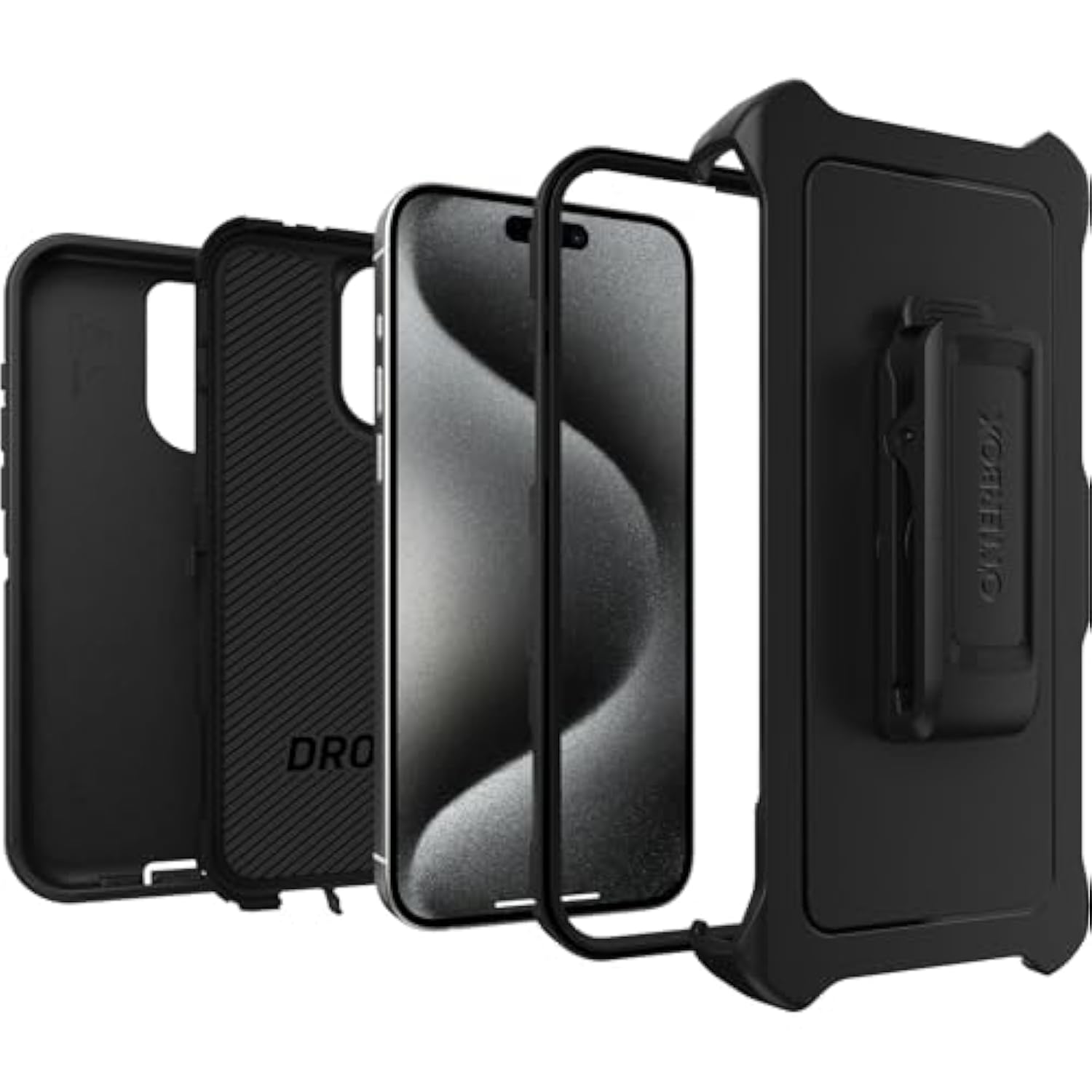 OtterBox iPhone 15 Pro MAX (Only) Defender Series Case - Black, screenless, Rugged & Durable, with Port Protection, Includes Holster Clip Kickstand
