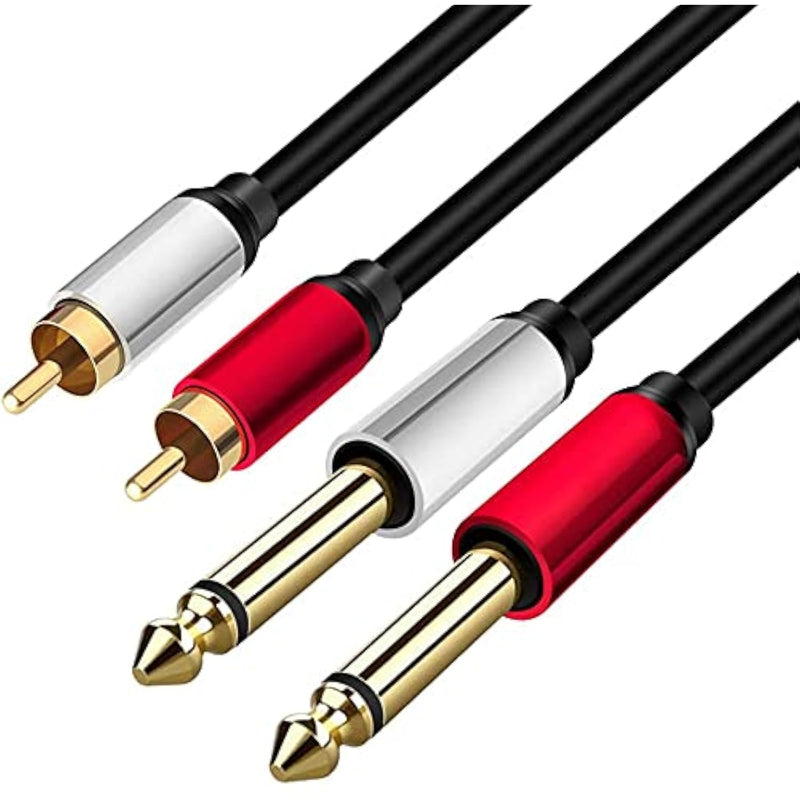 2 X 6.35 Mm To 2Rca Cable,Dual 1/4 Inch Ts Stereo Jack Male To 2 Rca Male Ster