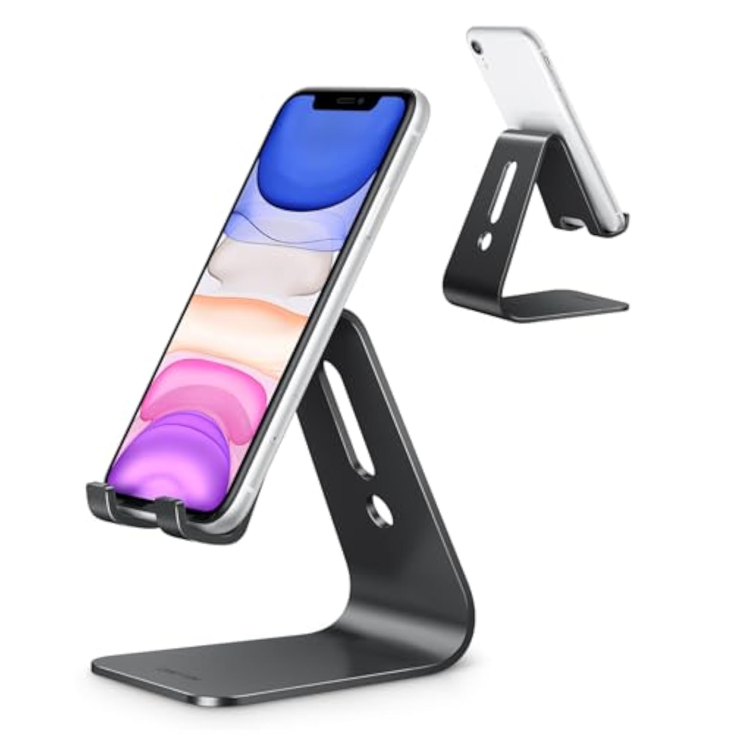 Omoton Upgraded Aluminum Cell Phone Stand, C1 Durable Cellphone Dock With Protective Pads, Smart Stand Designed For 14 Plus, 14/13/12/11 Pro Max Xr Xs, Ipad Mini, Android Phones?Black