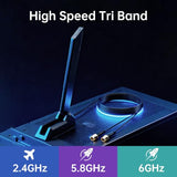 12Dbi Tri-Band Wifi 6E Antenna, 2.4/5/6Ghz High Gain, Rp-Sma Male, Magnetic Base With 1.2M Extension Cable, Long Range, Replacement For Wifi Card & Router Gaming Pc