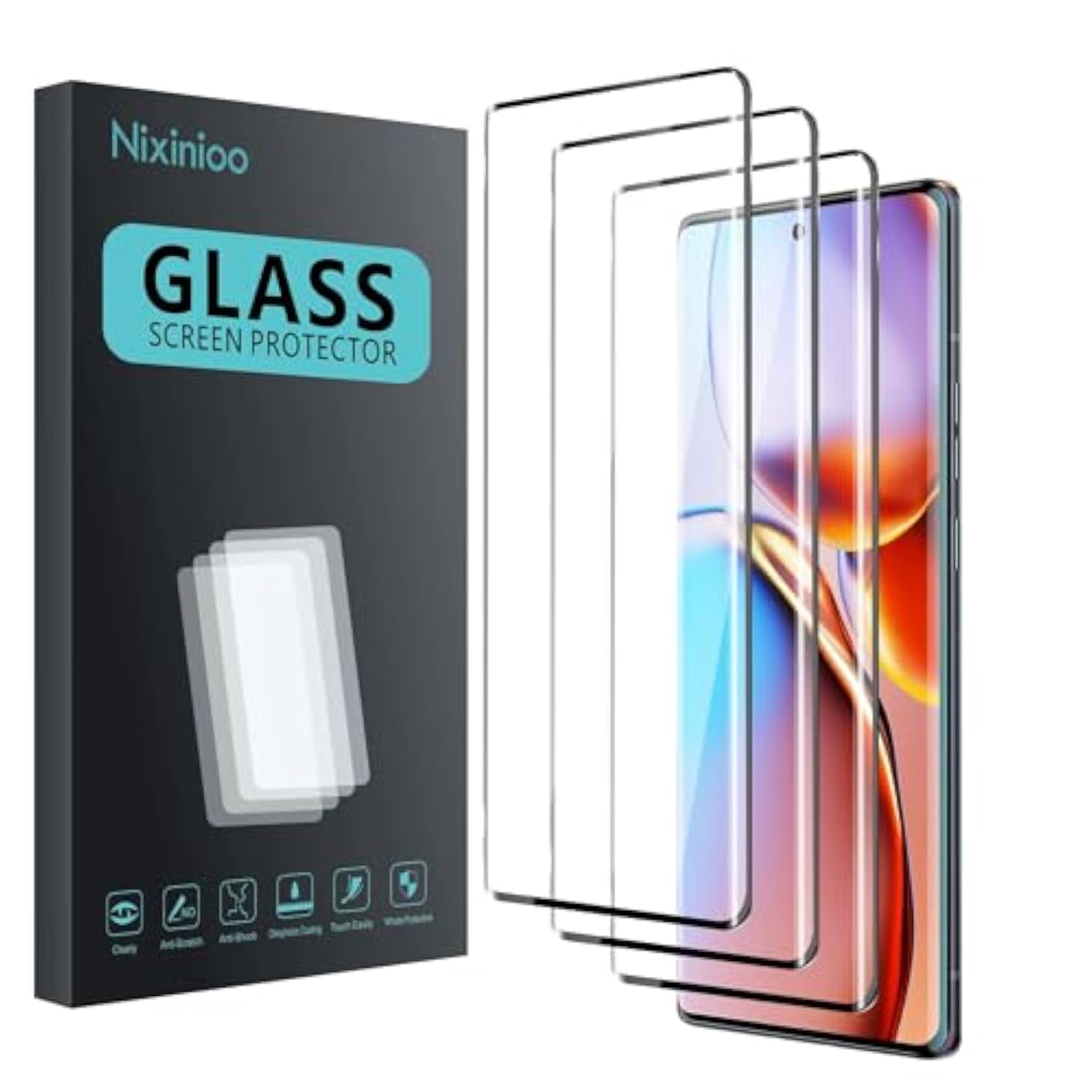 3 Pack Tempered Glass Screen Protector For Motorola Moto Edge+ / Plus 2023, Anti-Fingerprint, 9H Hardness, Scratch Resistant, 3D Curved Tempered Glass Film, Hd Clear