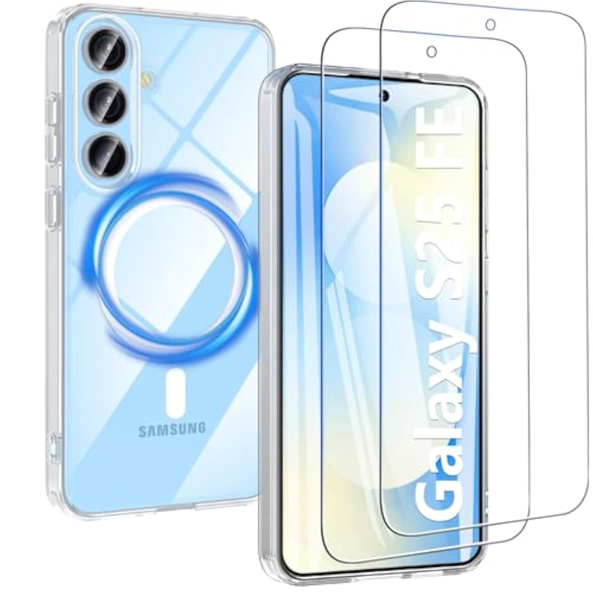 For Samsung Galaxy S25 Fe Case, Military Grade Drop Protection Phone Case With 2 S25 Fe Screen Protectors, Magnetic Wireless Charging Supported, Shockproof Slim S25 Fe Cell Phone Cover, Clear