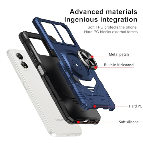 For Boost Celero 5G Sc Magnetic Case, Celero 5G Sc Phone Case, With Screen Protector, Ring Kickstand For Car Mount, Military Grade Shockproof Rugged Cell Phone Case-Blue