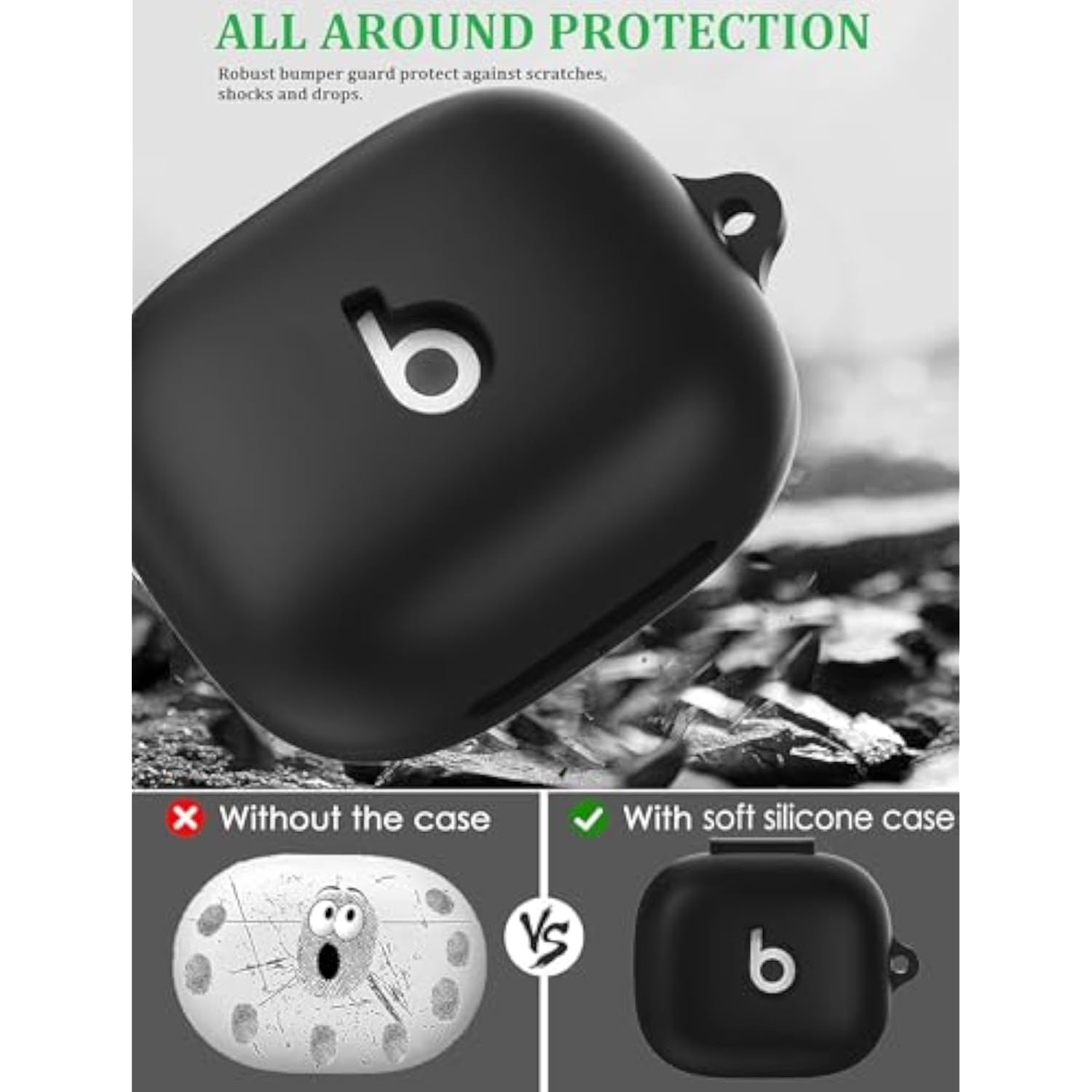 Beats Powerbeats Pro 2 Case with Cleaner Kit, Soft Silicone Case for New Powerbeats Pro 2 Cover Protective Skin with Keychain, Cleaning Pen for Beats Powerbeats Earbuds, Jet Black