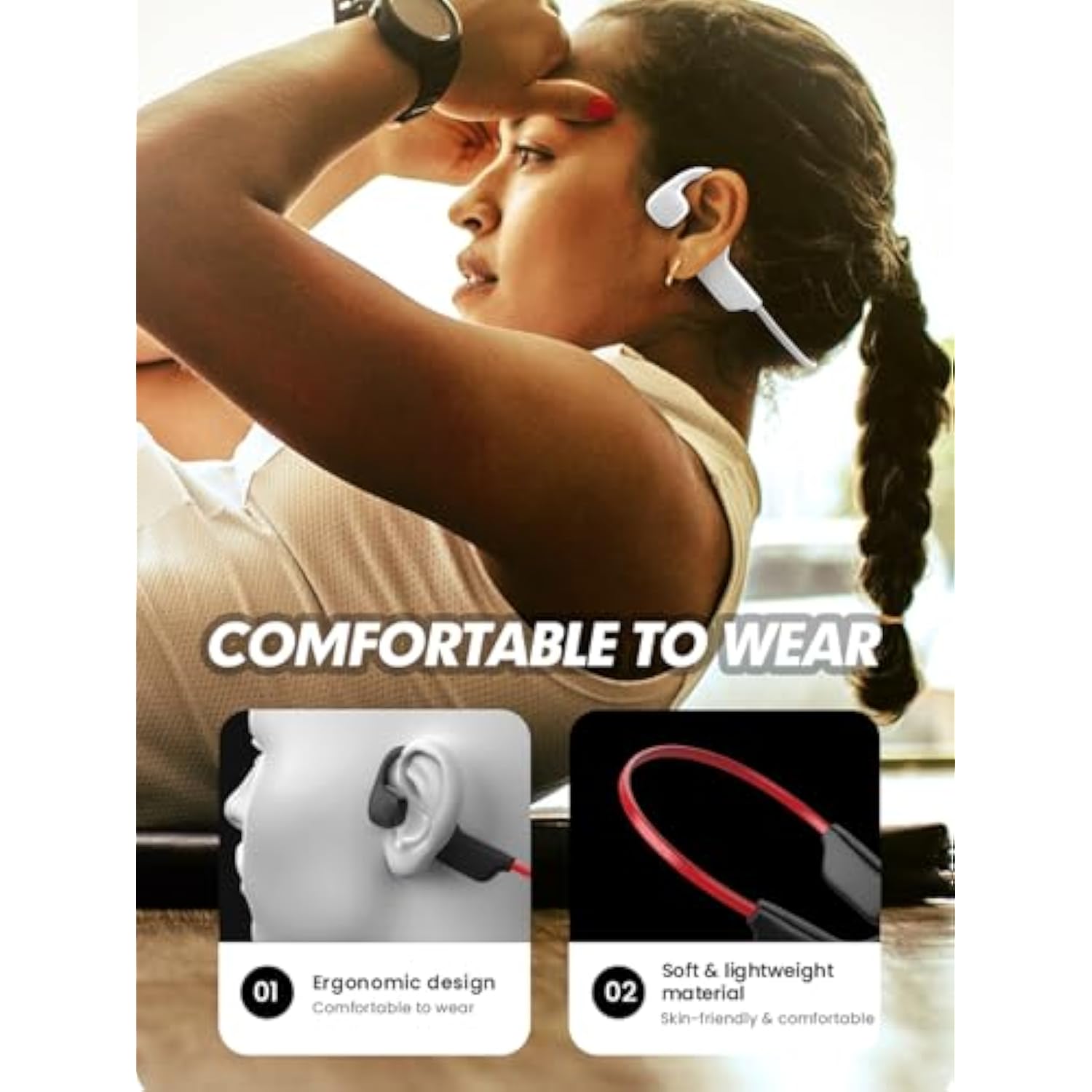 Bone Conduction Headphones Bluetooth, Wireless Headset Waterproof Open Ear Bon