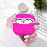 Hot Pink Engraved Leopard Case Compatible with AirPods 4th Generation Carving Cover with Keychain