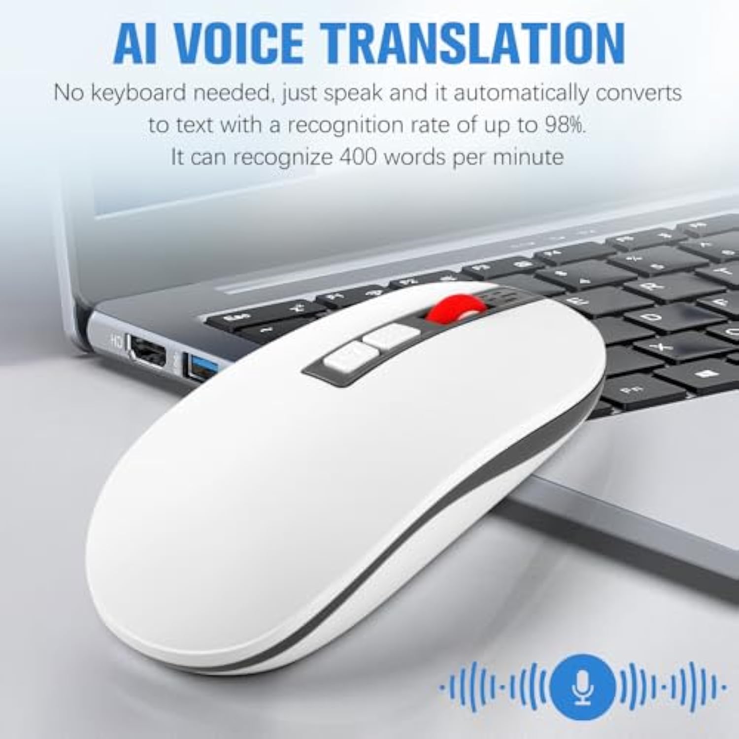 2025 AI Mouse, AI Voice & Audio Recorder, AI Real-Time Transcription, Translation & Summarization, Ergonomic Presenter Laser Pointer Remote, for Office Remote Work High-Performance Device