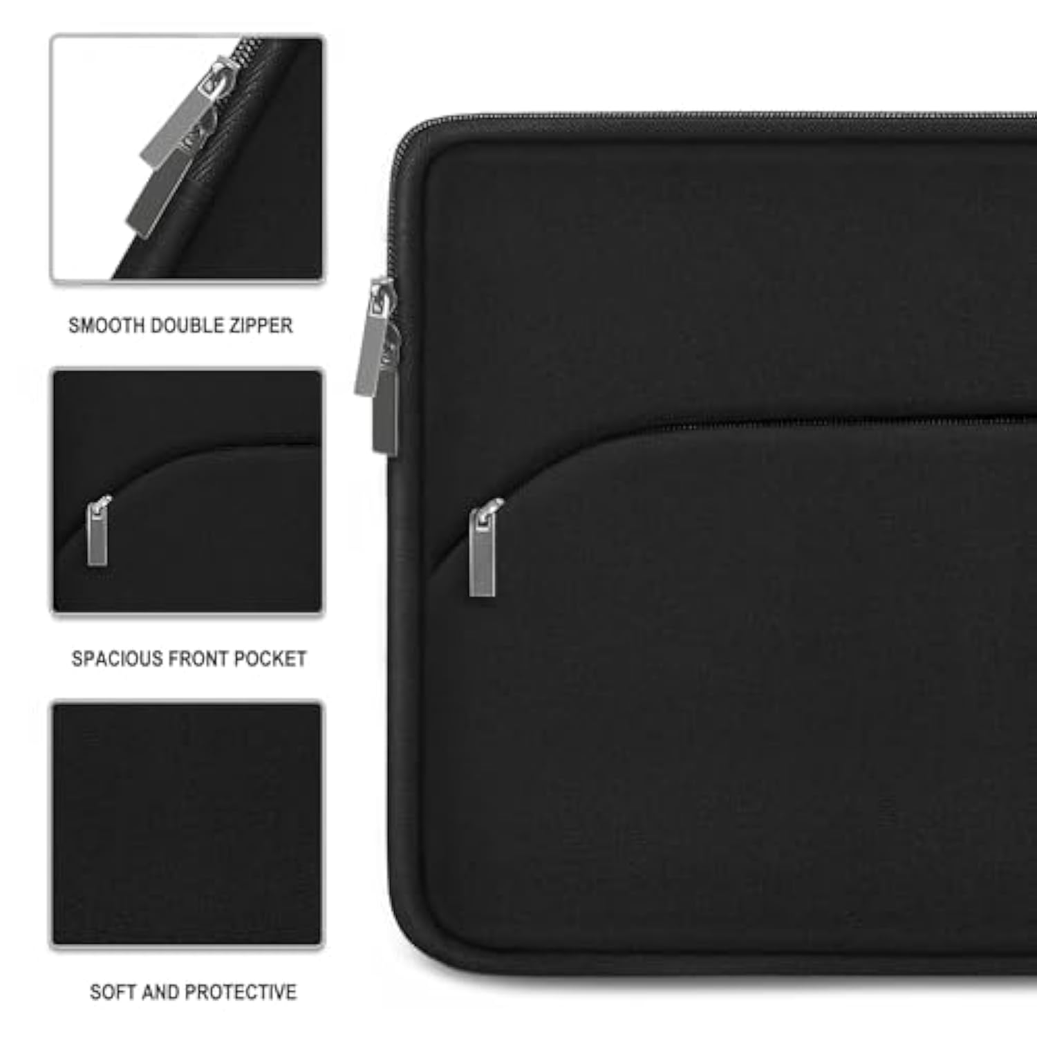 Laptop Sleeve Case 15.6 Inch, Durable Portable Monitor Protective Cover With Front Pocket, Traveling Computer Carrying Bag Laptop Sleeve Compatible For Hp, Dell, Asus, Lenovo, Black