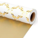 Reversible Gold And White Wedding Wrapping Paper Roll - Classic Foil Lattice Leaf & Solid Gold Design Gift Wrap For Wedding, Anniversaries, Bridal Shower, Birthday, 17 Inch X 33 Feet
