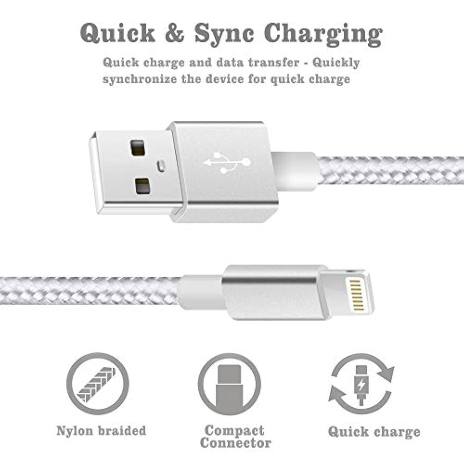 3Pack 10ft Nylon Braided High Speed USB Charging Cord Compatible with iPhone 12/11/XS/XR/X/8/7/6/5/iPad