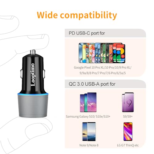 Fast Usb C Car Charger For Google Pixel 10/10 Pro/10 Pro Xl/10 Pro Fold/9/9A/8/7/6A Android Phone Plug, 48W Pd & Qc 3.0 Cigarette Lighter Adapter (Rapid Charging Type C Cable 3.3Ft Included)