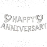 , Silver Happy Anniversary Balloons Letters - Big, 18 Inch | Silver Happy Anniversary Balloon Banner | Silver Heart Balloons, Silver Happy Anniversary Banner For Happy Anniversary Decorations